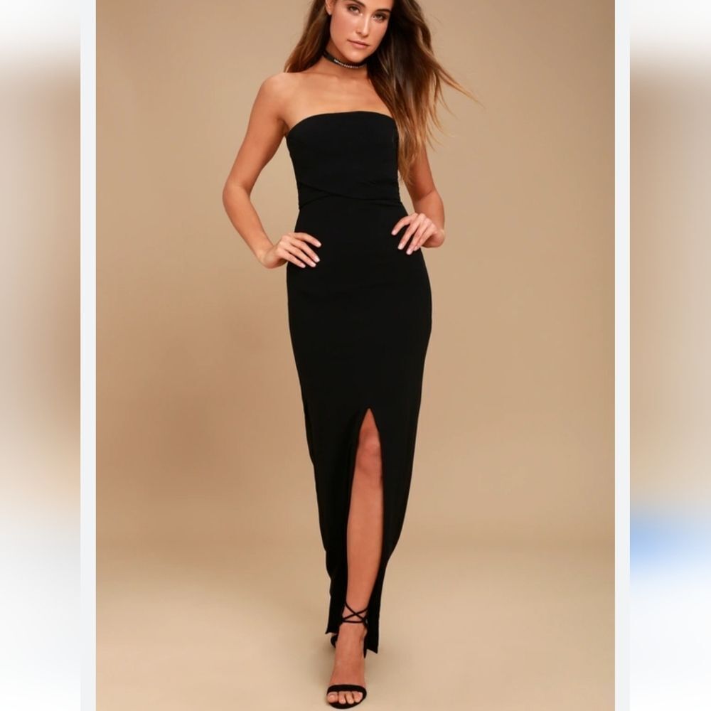 LULUS Own the Night Black Strapless Maxi Dress
